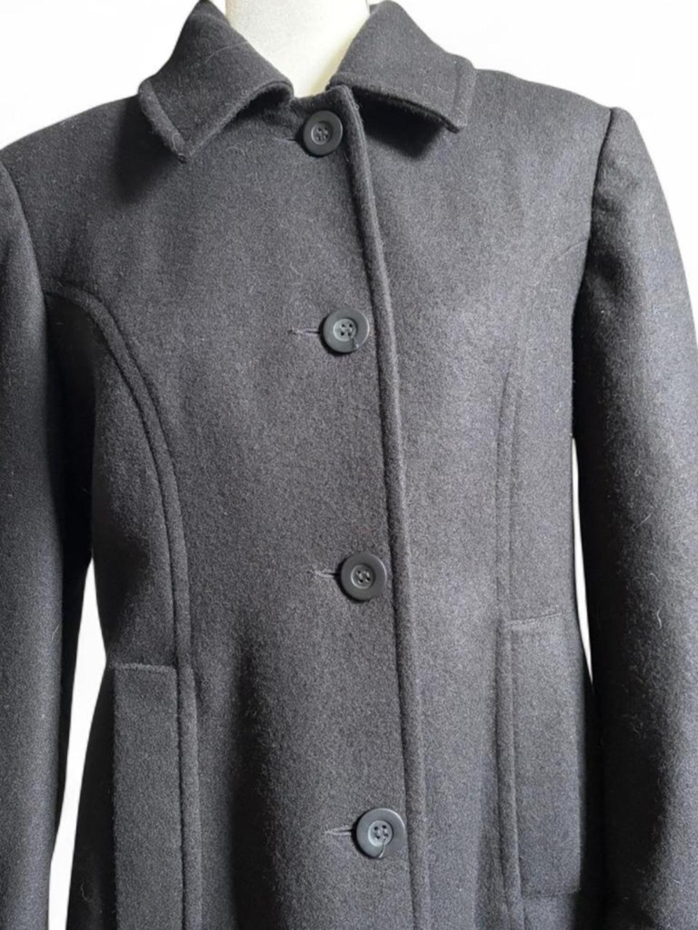 Black wool coat with button front and pockets - Picture 2 of 5